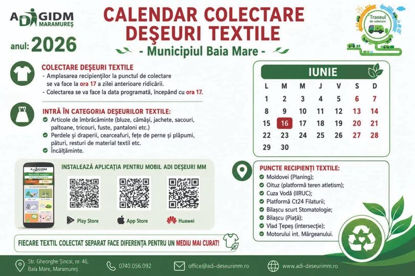 Începe colectarea deșeurilor textile în Baia Mare. Unde pot fi depuse hainele și încălțămintea uzată. Pap Zsolt István: „Hai să reciclăm responsabil, să păstrăm orașul curat!”