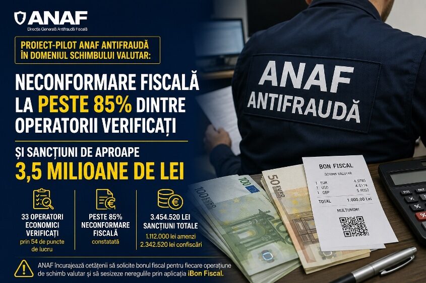 ANAF lovește casele de schimb valutar: Nereguli la peste 85% dintre firmele verificate și sancțiuni de 3,5 milioane de lei