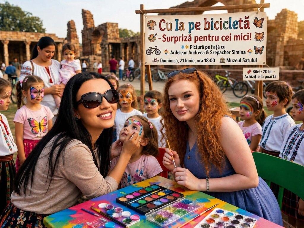 Ansamblul Folcloric Național „Transilvania”: Pictură pe față gratuită pentru copii la evenimentul „Cu IA pe bicicletă”