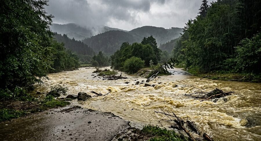 ALERTĂ HIDROLOGICĂ: Cod galben de inundații în Maramureș, Sălaj și Cluj. Un copac s-a prabușit pe carosabil la Mesteacăn