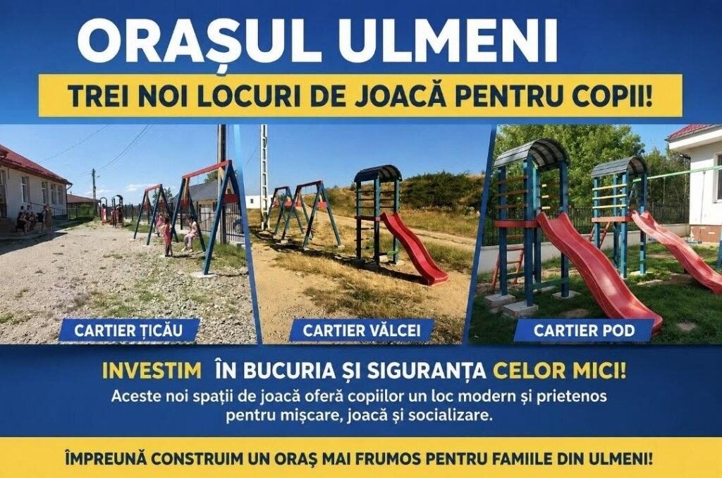 Primăria Ulmeni amenajează trei noi locuri de joacă pentru copii în cartierele Ticău, Vălcei și Pod