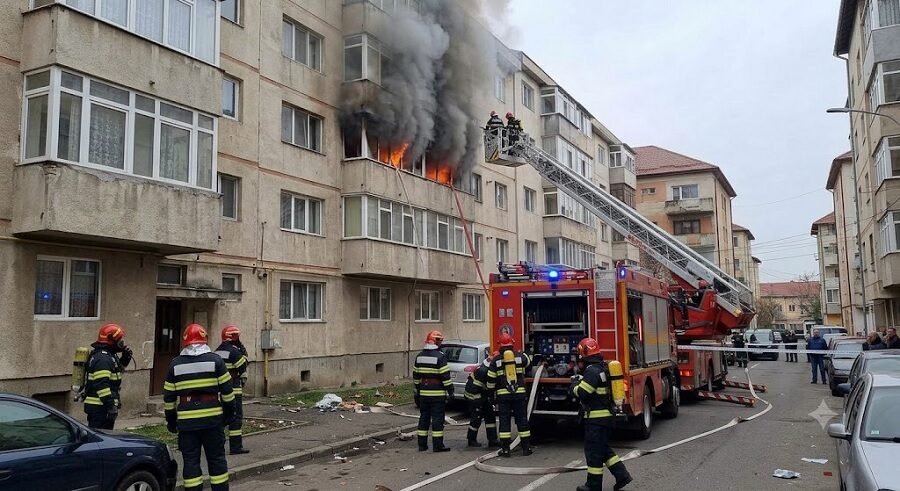 Incendiu într-un apartament din Baia Mare, pe strada Păltinișului. Intervenție a pompierilor ISU Maramureș