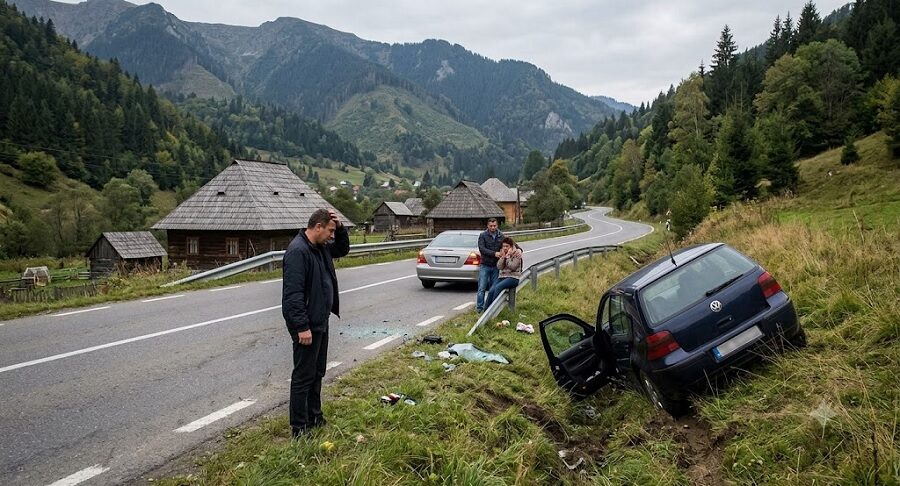 Accident rutier în Borșa: un autoturism a ajuns în șanț, trei persoane au fost implicate