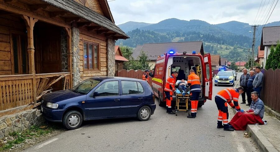 Accident rutier în Borșa: două persoane rănite după ce un autoturism a intrat într-un imobil