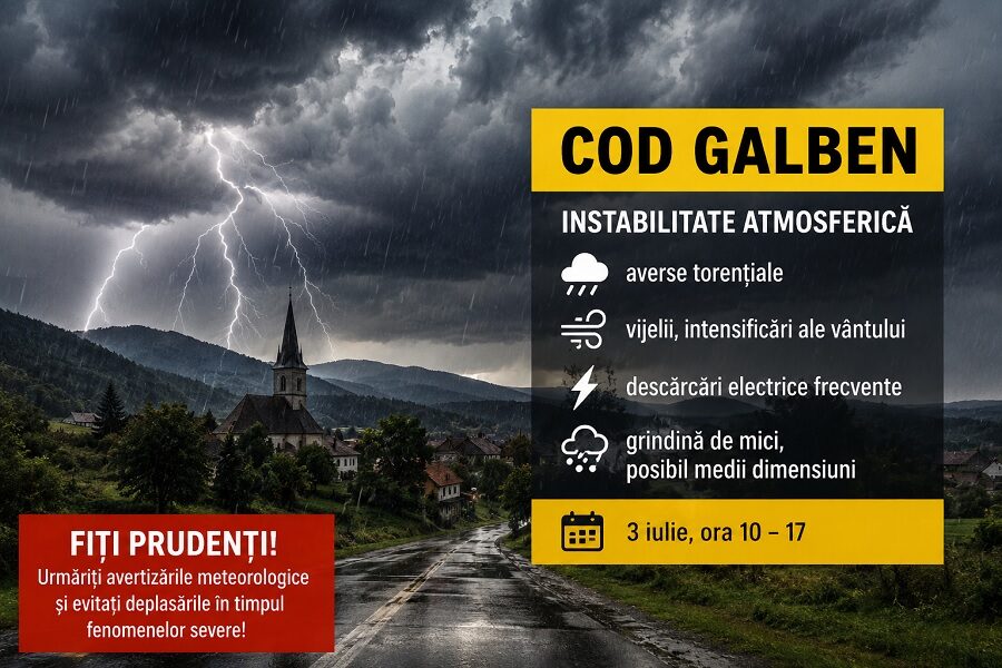 Avertizare meteo în Maramureș: Cod Galben de furtuni, vijelii și grindină. ANM anunță ploi torențiale în cursul zilei de vineri