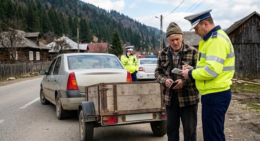 Dosar penal după un control în trafic la Vișeu de Sus. Un bărbat de 76 de ani tracta o remorcă neînmatriculată