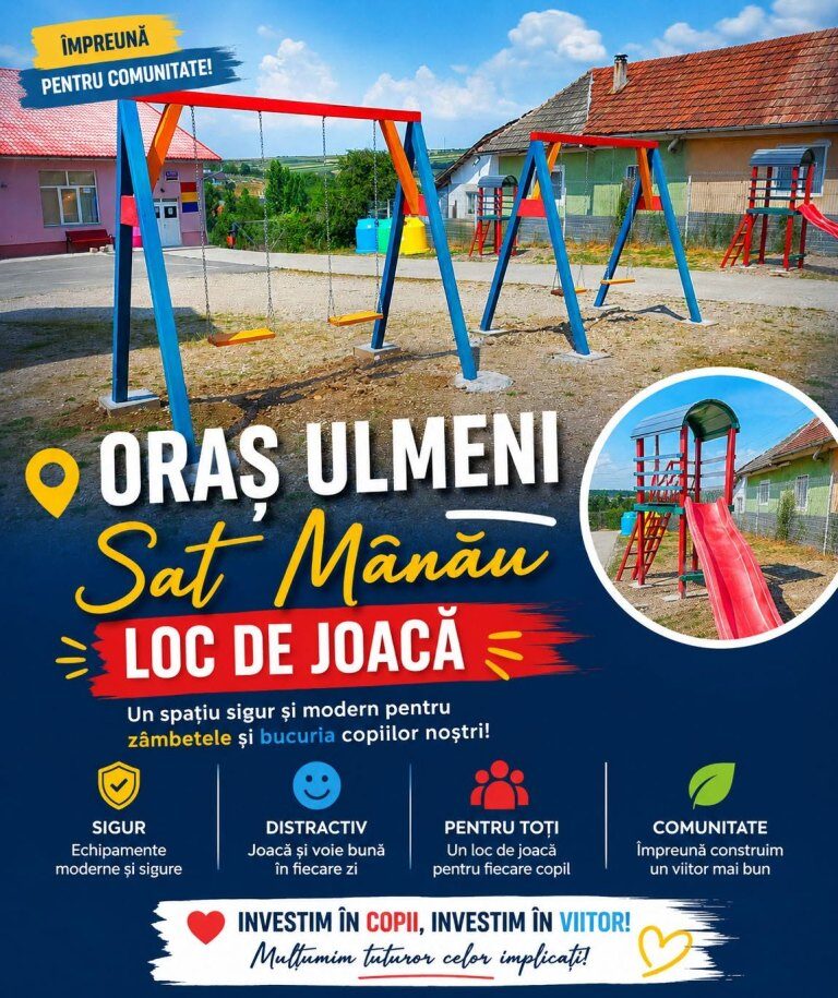 Primăria Ulmeni a finalizat un nou loc de joacă în satul Mânău