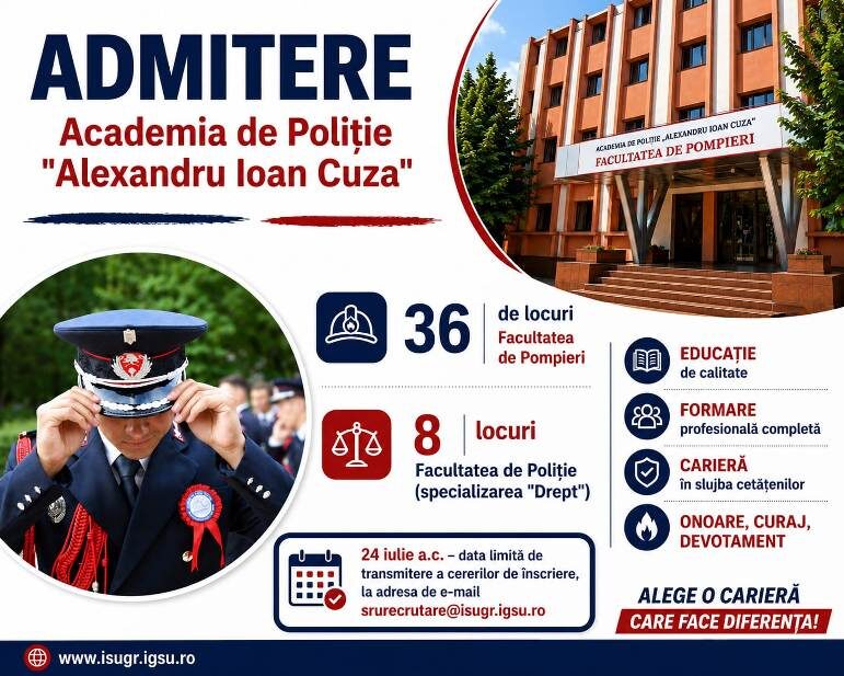 S-a dat startul înscrierilor la Facultatea de Pompieri! Zeci de locuri disponibile pentru tinerii care visează la o carieră militară