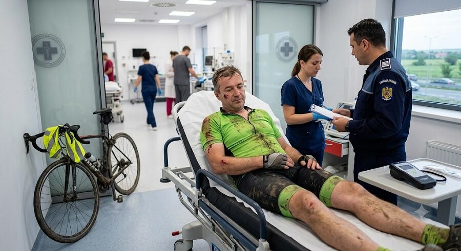 Biciclist ajuns la spital după ce a căzut într-un șanț pe DN 18. Avea o alcoolemie de 1,01 mg/l în aerul expirat