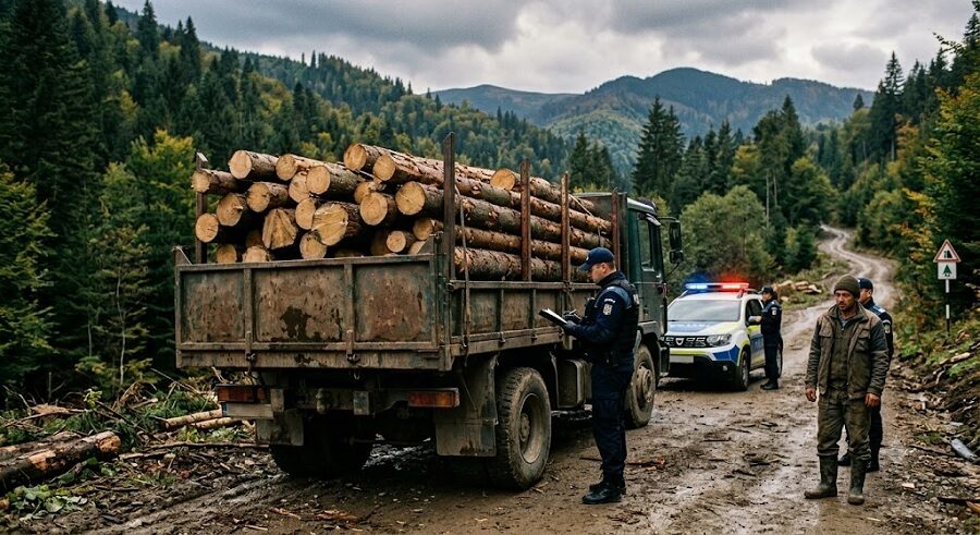 Dosar penal după un transport ilegal de lemn descoperit la Desești. Materialul lemnos ar fi fost furat din zona Izvoare