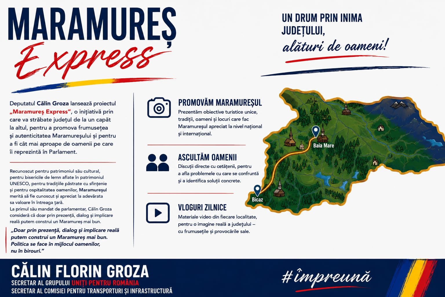 Deputatul Călin Groza dă startul proiectului „Maramureș Express”. Prima etapă: de la Bicaz la Baia Mare