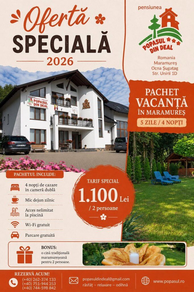 Vacanță de 5 zile în Maramureș, cu piscină, mic dejun și cină tradițională, la un preț de nerefuzat!
