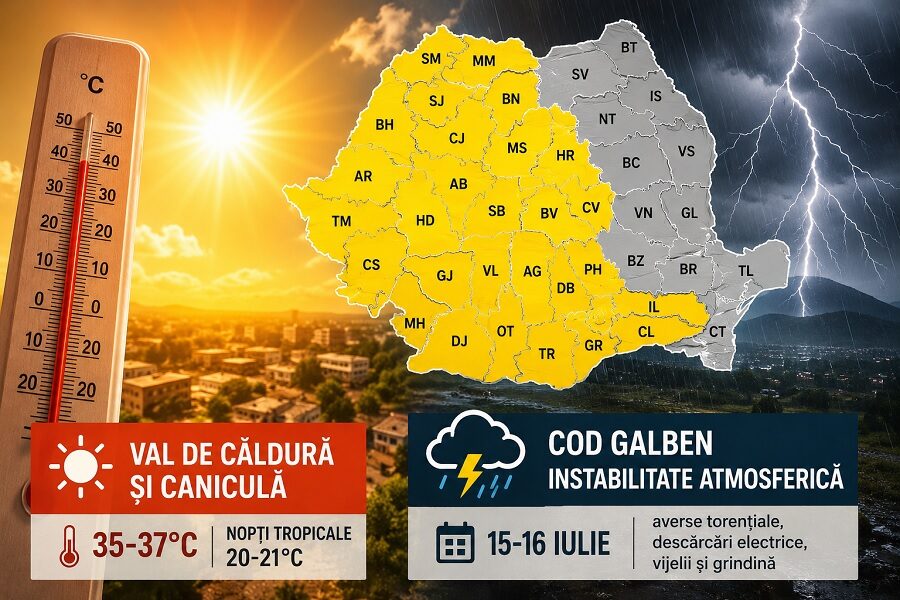 Val de căldură în extindere și două zile de cod galben pentru furtuni în Maramureș